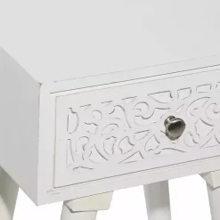 Kirklands Home Accent & End Tables|Wood Carved Drawer Accent Table White