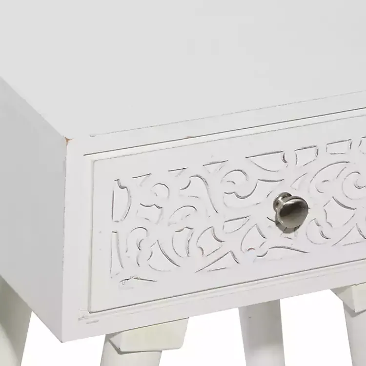 Kirklands Home Accent & End Tables|Wood Carved Drawer Accent Table White