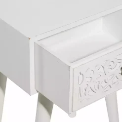 Kirklands Home Accent & End Tables|Wood Carved Drawer Accent Table White