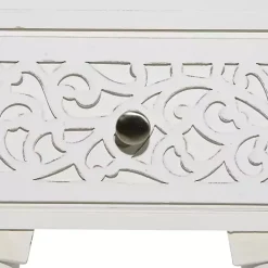 Kirklands Home Accent & End Tables|Wood Carved Drawer Accent Table White