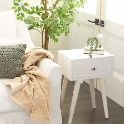 Kirklands Home Accent & End Tables|Wood Carved Drawer Accent Table White