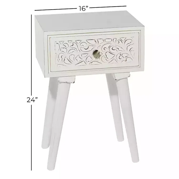 Kirklands Home Accent & End Tables|Wood Carved Drawer Accent Table White