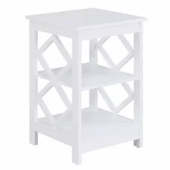Kirklands Home Accent & End Tables|Wood Diamond 2-Tier Accent Table White