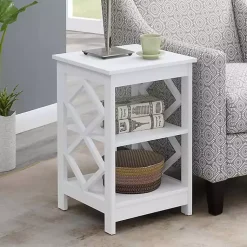 Kirklands Home Accent & End Tables|Wood Diamond 2-Tier Accent Table White