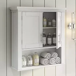 Kirklands Home Wall Storage|Wood 2-Door Open Shelf Wall Cabinet White