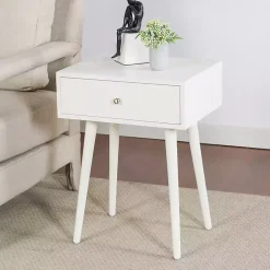 Kirklands Home Accent & End Tables|Wood 1-Drawer Arthur Accent Table White