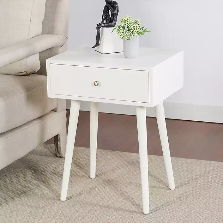 Kirklands Home Accent & End Tables|Wood 1-Drawer Arthur Accent Table White