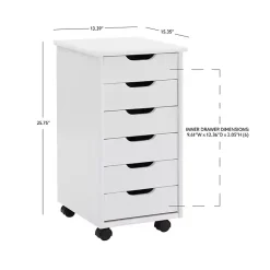 Kirklands Home Office Furniture|Wood 6-Drawer Cary Storage Cart White