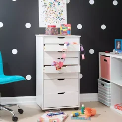 Kirklands Home Office Furniture|Wood 8-Drawer Cary Storage Cart White