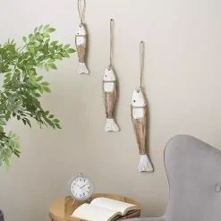 Kirklands Home Wall Plaques|White Wood Fish Hanging Wall Plaques, Set of 3