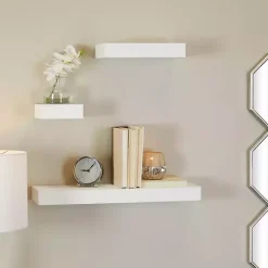 Kirklands Home Shelves|Wood Floating Shelves, Set of 3 White