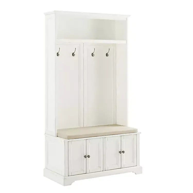 Kirklands Home Entryway Furniture|Wood Hall Tree with Cushioned Bench White