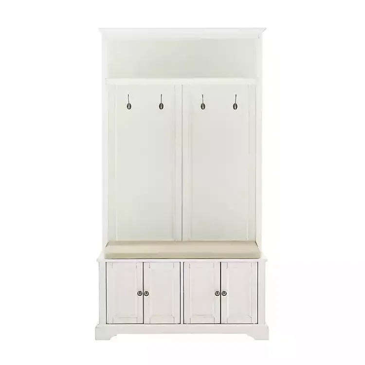 Kirklands Home Entryway Furniture|Wood Hall Tree with Cushioned Bench White