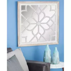 Kirklands Home Decorative Mirrors|White Wood Lattice Overlay Mirror