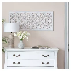 Kirklands Home Wall Plaques|Wood Medallion August Wall Plaque White