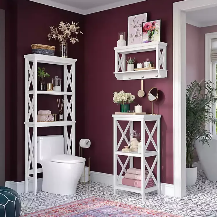 Kirklands Home Bathroom Furniture|Wood Over-Toilet 3-Tier Shelf White