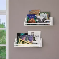 Kirklands Home Shelves|White Wood Rack Wall Bookshelves, Set of 2