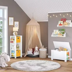 Kirklands Home Shelves|White Wood Rack Wall Bookshelves, Set of 2