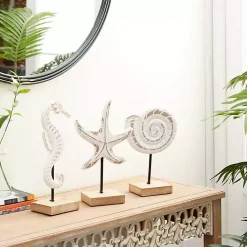 Clearance White Wood Sea Creature Statues, Set of 3 Statues & Figurines