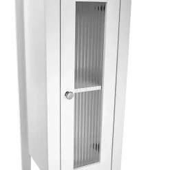 Kirklands Home Bathroom Furniture|Wood Slim Single Glass Door Floor Cabinet White
