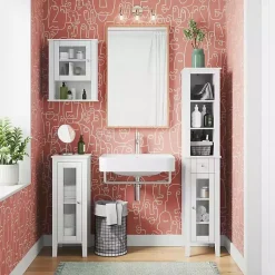 Kirklands Home Bathroom Furniture|Wood Tall Single Pane Glass Door Cabinet White