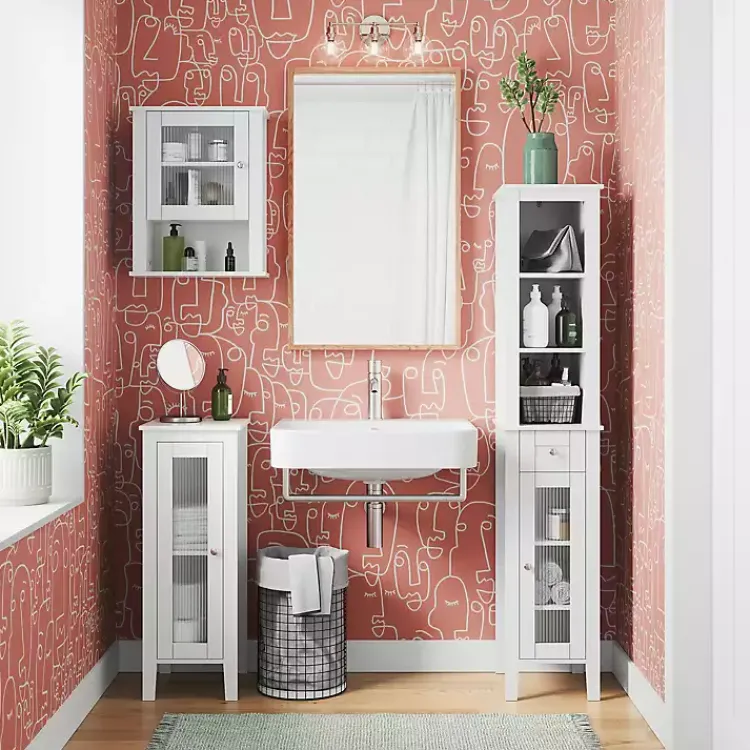 Kirklands Home Bathroom Furniture|Wood Tall Single Pane Glass Door Cabinet White