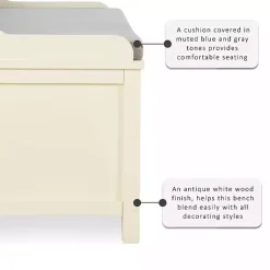 Kirklands Home Benches & Ottomans|White Wood Upholstered Storage Bench