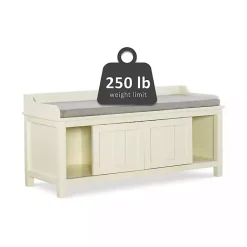 Kirklands Home Benches & Ottomans|White Wood Upholstered Storage Bench