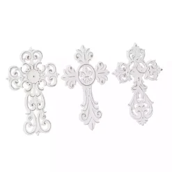 Kirklands Home Wall Plaques|Wood Wall Cross Wall Plaques, Set of 3 White