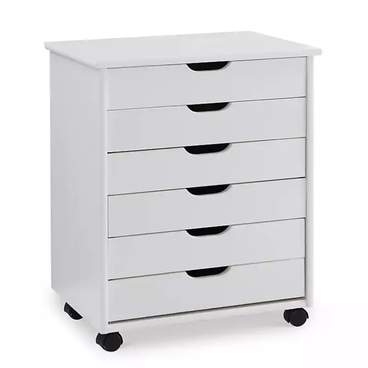 Kirklands Home Office Furniture|Wood Wide 6-Drawer Cary Storage Cart White