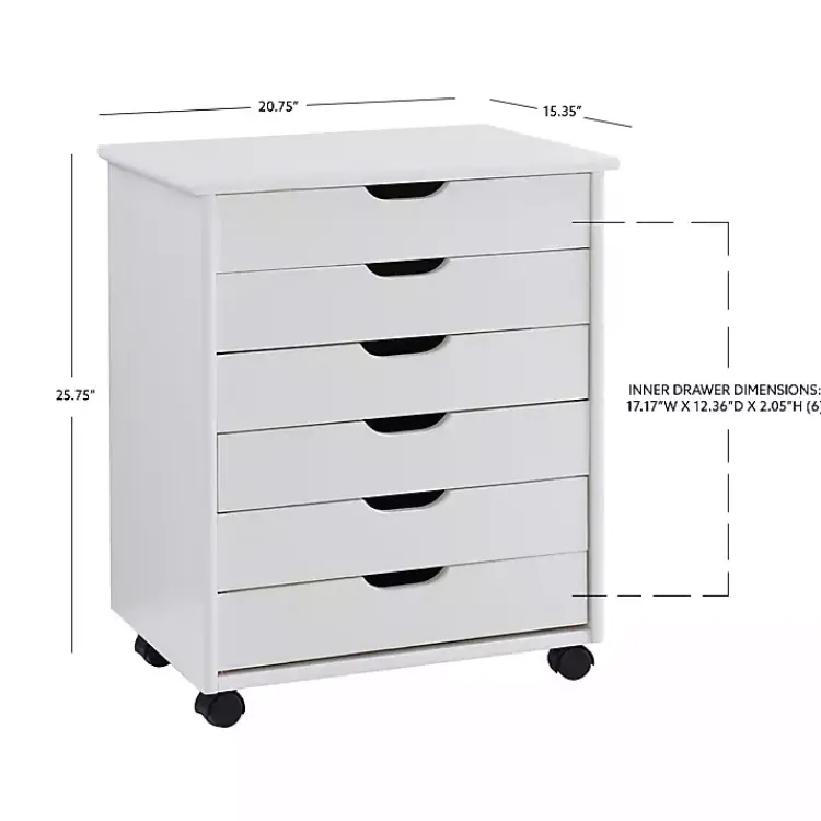 Kirklands Home Office Furniture|Wood Wide 6-Drawer Cary Storage Cart White