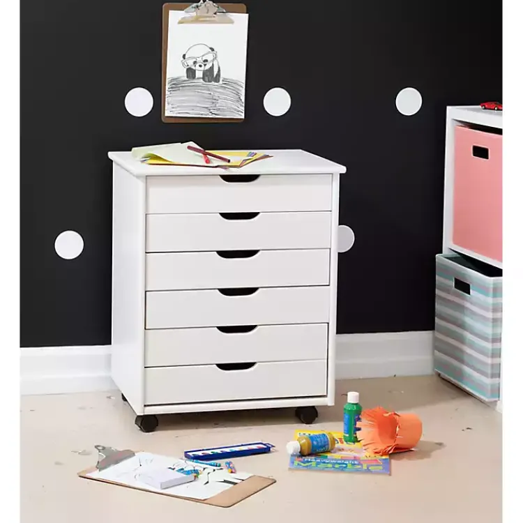Kirklands Home Office Furniture|Wood Wide 6-Drawer Cary Storage Cart White