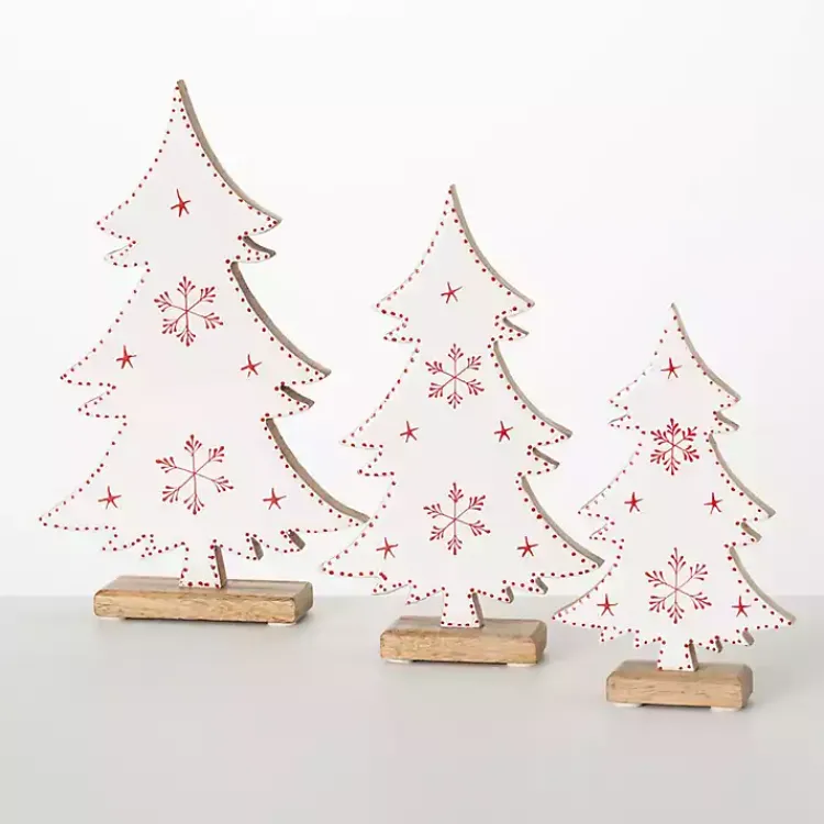 Discount White Woodland Snowflake Christmas Trees, Set of 3 Christmas Decorations