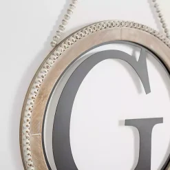 Kirklands Home Monogram Wall Decor|Whitewash Bead Trim Monogram G Plaque