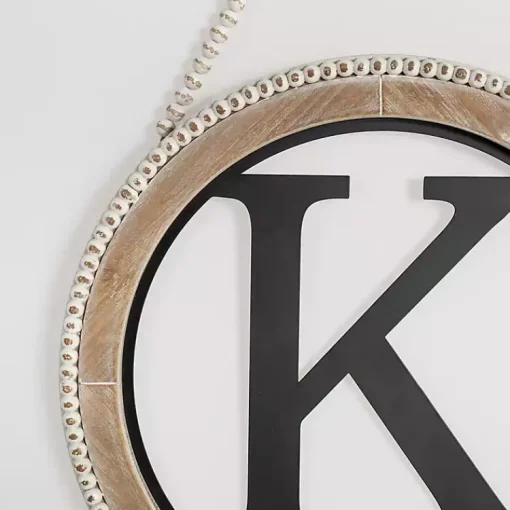 Kirklands Home Monogram Wall Decor|Whitewash Bead Trim Monogram K Plaque