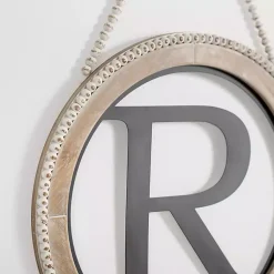 Kirklands Home Monogram Wall Decor|Whitewash Bead Trim Monogram R Plaque