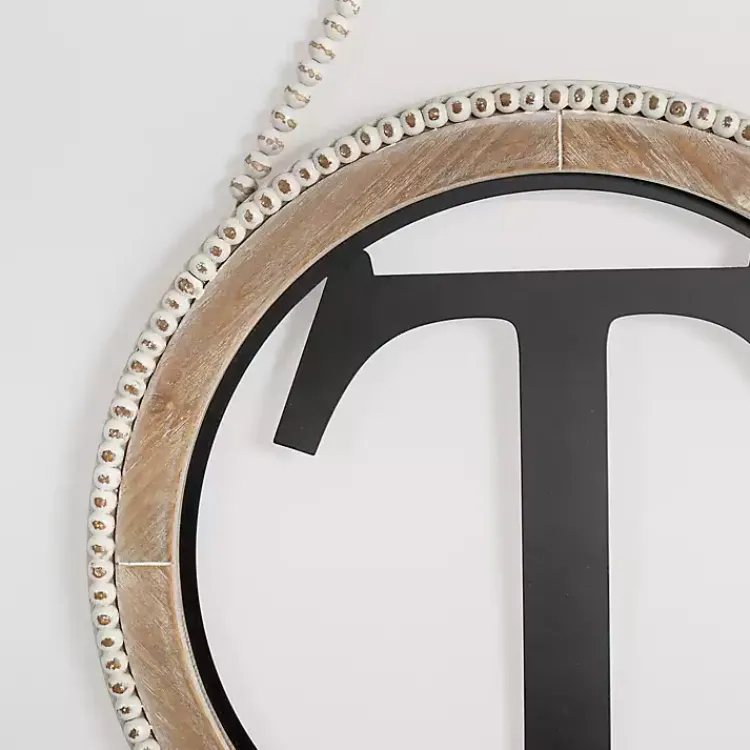 Kirklands Home Monogram Wall Decor|Whitewash Bead Trim Monogram T Plaque
