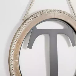 Kirklands Home Monogram Wall Decor|Whitewash Bead Trim Monogram T Plaque