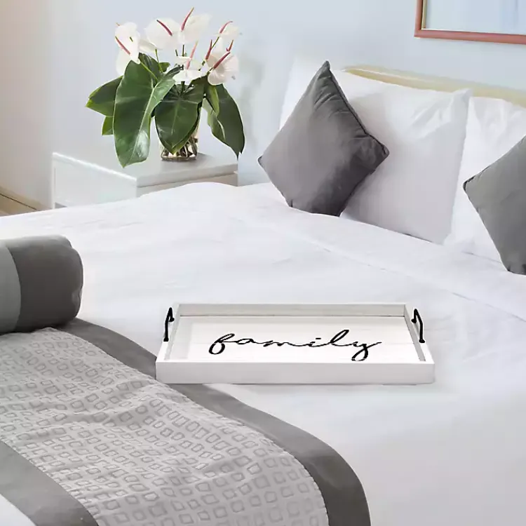 Clearance Whitewash Family Wooden Tray Decorative Trays