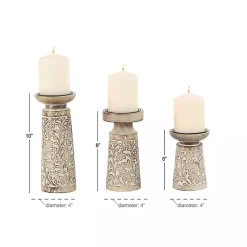 Outlet Whitewash Floral Mango Candlesticks, Set of 3 Candle Holders
