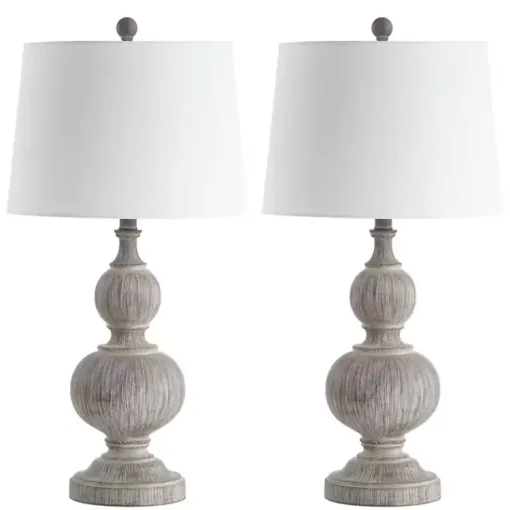 Kirklands Home Table Lamps|Whitewashed Brown Carved 2-pc. Table Lamp Set Ivory