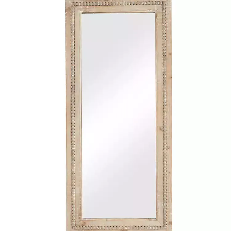 Kirklands Home Decorative Mirrors|Whitewashed Natural Beaded Wood Wall Mirror