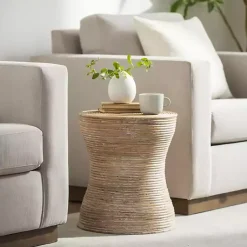 Kirklands Home Accent & End Tables|Whitewashed Natural Rattan Accent Table