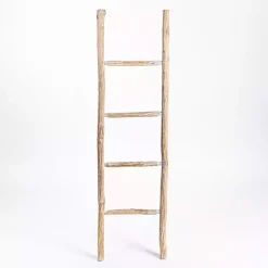 Clearance Whitewashed Natural Wood Leaning Ladder Decorative Accents