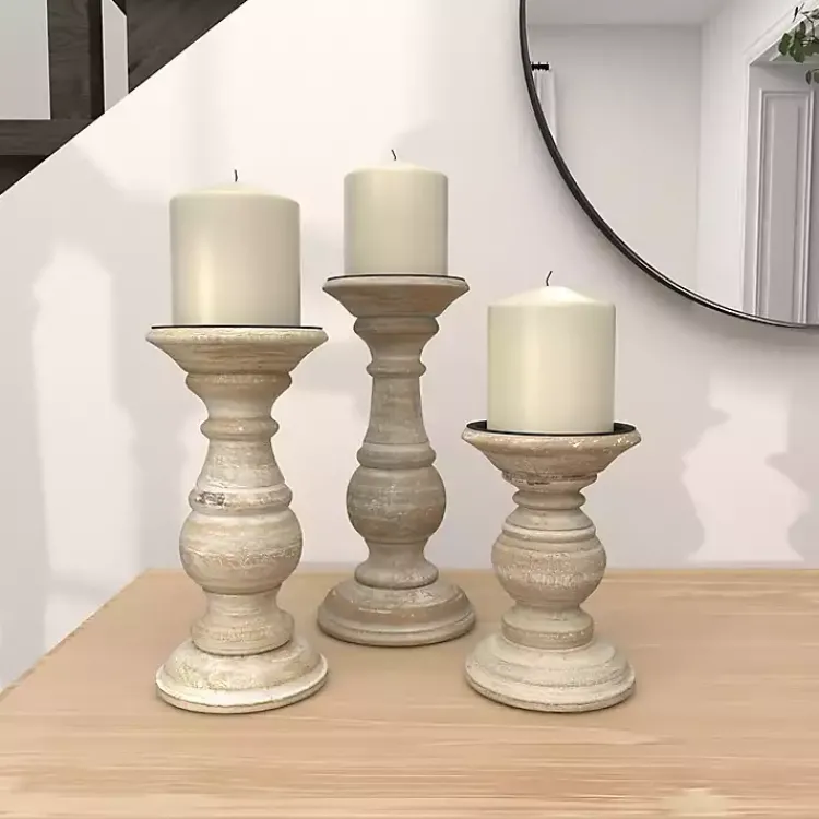 Discount Whitewashed Rustic 3-pc. Candle Holder Set Candle Holders