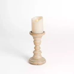 Best Whitewashed Spindle Pillar Candle Holder, 8 in. Candle Holders
