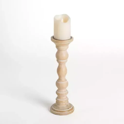 New Whitewashed Spindle Pillar Candle Holder, 14 in. Candle Holders