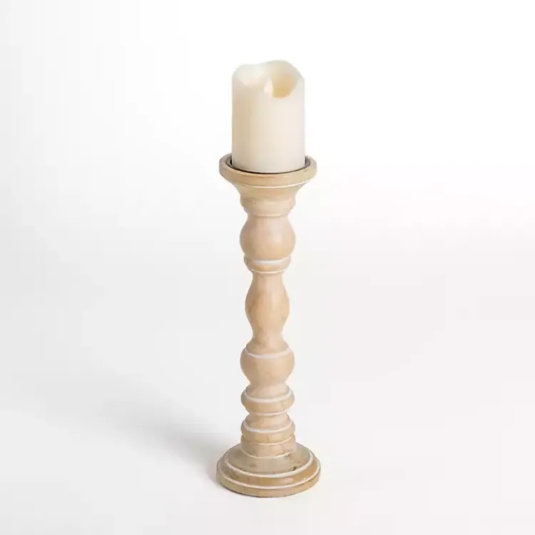 New Whitewashed Spindle Pillar Candle Holder, 14 in. Candle Holders
