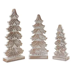 Clearance Whitewashed Wood Carved Pine Trees, Set of 3 Christmas Decorations