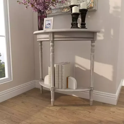 Kirklands Home Entryway Furniture|Whitewashed Wood Half Moon Console Table Brown
